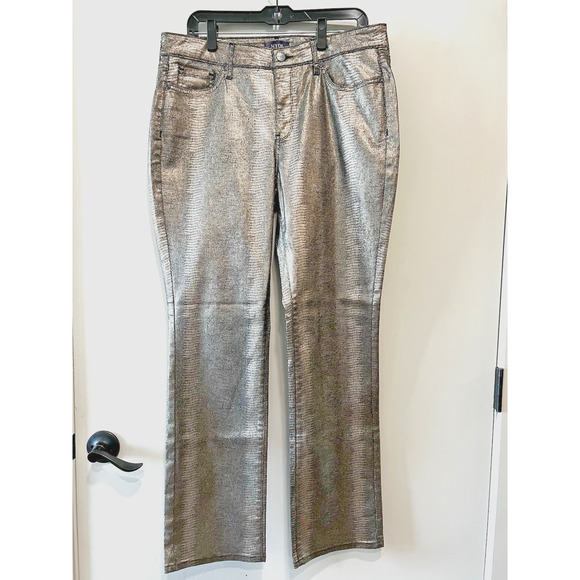 NYDJ Marilyn Straight Jeans Glamorous muted metallic Snake Print Coated Denim 12 - Picture 2 of 11
